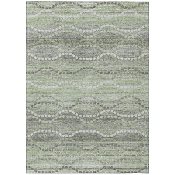 HomeRoots 5' Ogee Green and Ivory Washable Area Rug - Durable Indoor Outdoor Design for High-Traffic Spaces 629660