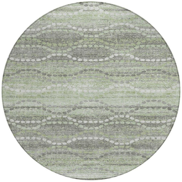 HomeRoots 8' Green And Ivory Round Ogee Washable Rug – Stylish, Durable & Versatile for Indoor/Outdoor Spaces! 629661