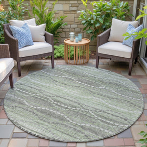 HomeRoots 8' Green And Ivory Round Ogee Washable Rug – Stylish, Durable & Versatile for Indoor/Outdoor Spaces! 629661