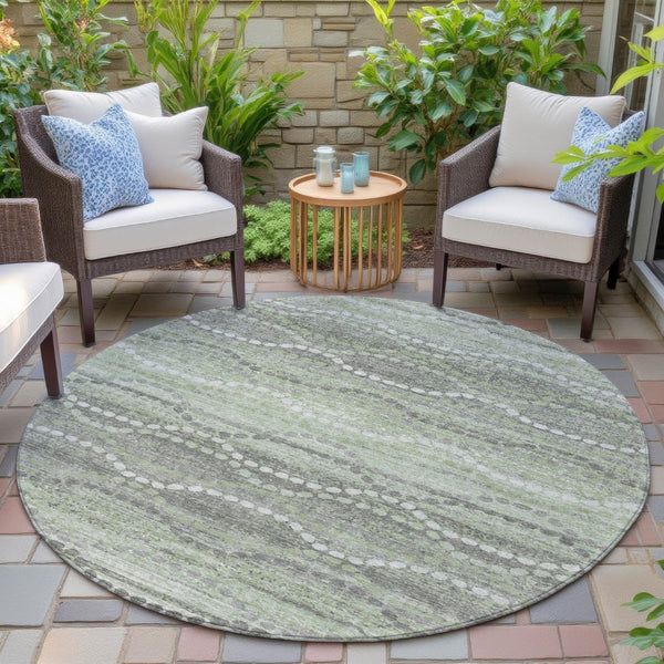 HomeRoots 8' Green And Ivory Round Ogee Washable Rug – Stylish, Durable & Versatile for Indoor/Outdoor Spaces! 629661