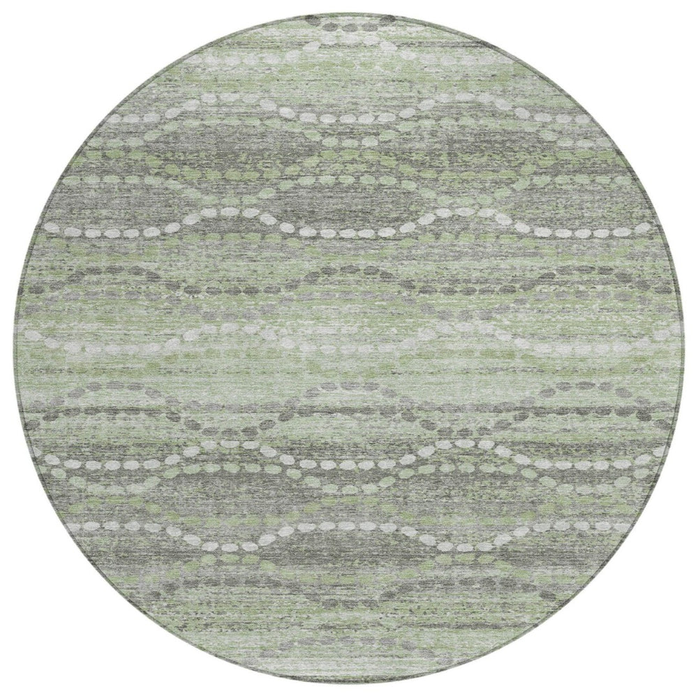 HomeRoots 8' Green And Ivory Round Ogee Washable Rug – Stylish, Durable & Versatile for Indoor/Outdoor Spaces! 629661