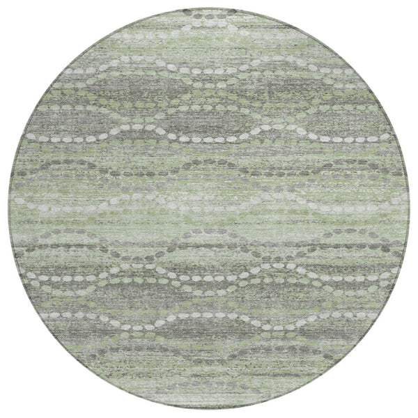 HomeRoots 8' Green And Ivory Round Ogee Washable Rug – Stylish, Durable & Versatile for Indoor/Outdoor Spaces! 629661
