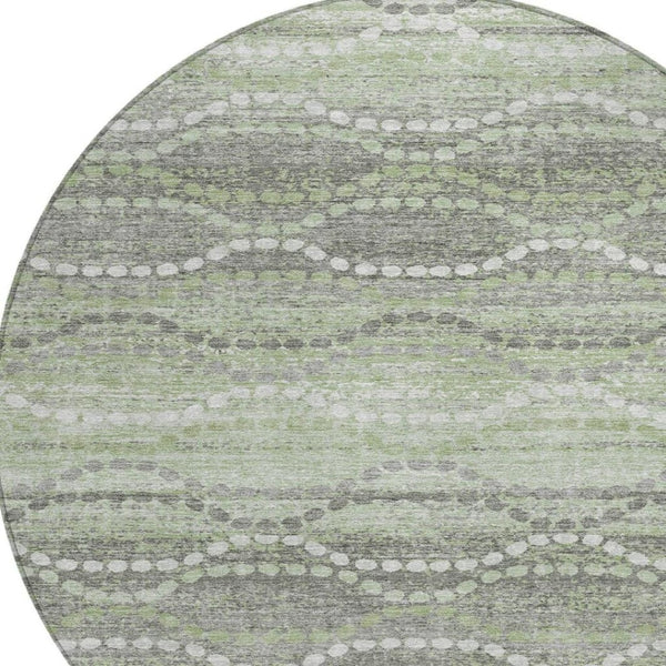 HomeRoots 8' Green And Ivory Round Ogee Washable Rug – Stylish, Durable & Versatile for Indoor/Outdoor Spaces! 629661
