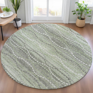 HomeRoots 8' Green And Ivory Round Ogee Washable Rug – Stylish, Durable & Versatile for Indoor/Outdoor Spaces! 629661