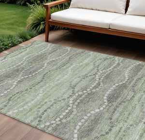 HomeRoots 9' X 12' Green and Ivory Ogee Area Rug - Durable, Washable, Stylish for Indoor and Outdoor Spaces 629663