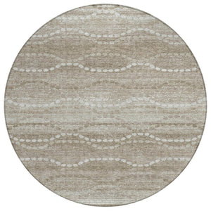 HomeRoots 8' Khaki and Ivory Round Rug - Stylish Ogee Pattern, Washable, Durable for Indoor/Outdoor Spaces 629667