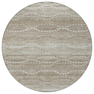 HomeRoots 8' Khaki and Ivory Round Rug - Stylish Ogee Pattern, Washable, Durable for Indoor/Outdoor Spaces 629667
