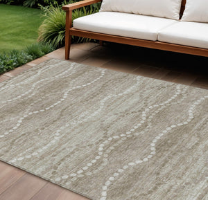HomeRoots 8' X 10' Durable Khaki and Ivory Ogee Indoor-Outdoor Area Rug – Washable, Stain-Resistant Design! 629668