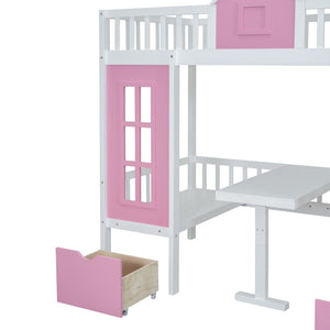 English Elm Twin-over-twin Bunk Bed Convertible Lower Desk Solid Pine Kids Bedroom Space Saver LT000681AAH-1