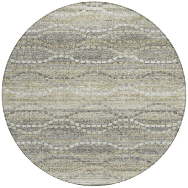 HomeRoots 8' Stylish Pewter and Ivory Round Ogee Rug – Durable, Machine Washable for Indoor & Outdoor Use! 629673