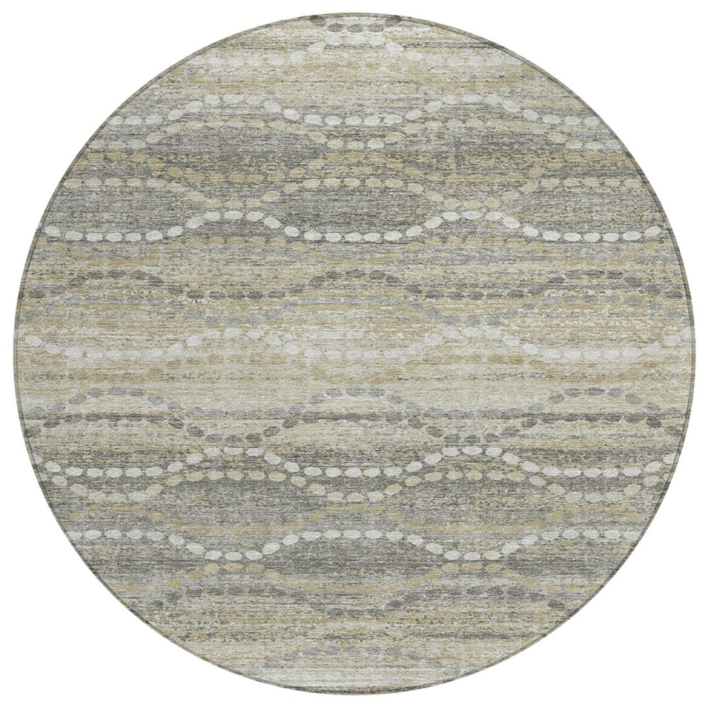 HomeRoots 8' Stylish Pewter and Ivory Round Ogee Rug – Durable, Machine Washable for Indoor & Outdoor Use! 629673