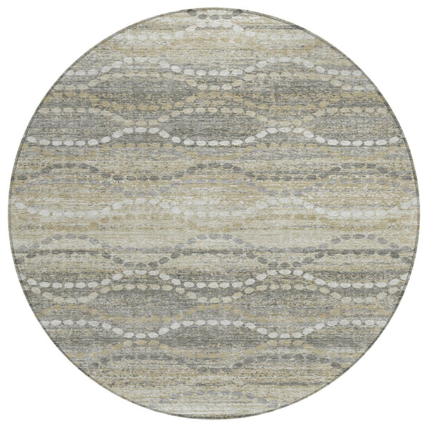 HomeRoots 8' Stylish Pewter and Ivory Round Ogee Rug – Durable, Machine Washable for Indoor & Outdoor Use! 629673