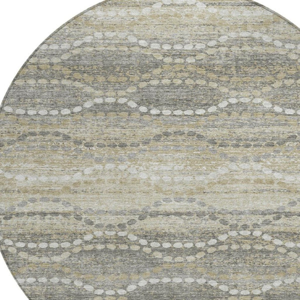 HomeRoots 8' Stylish Pewter and Ivory Round Ogee Rug – Durable, Machine Washable for Indoor & Outdoor Use! 629673