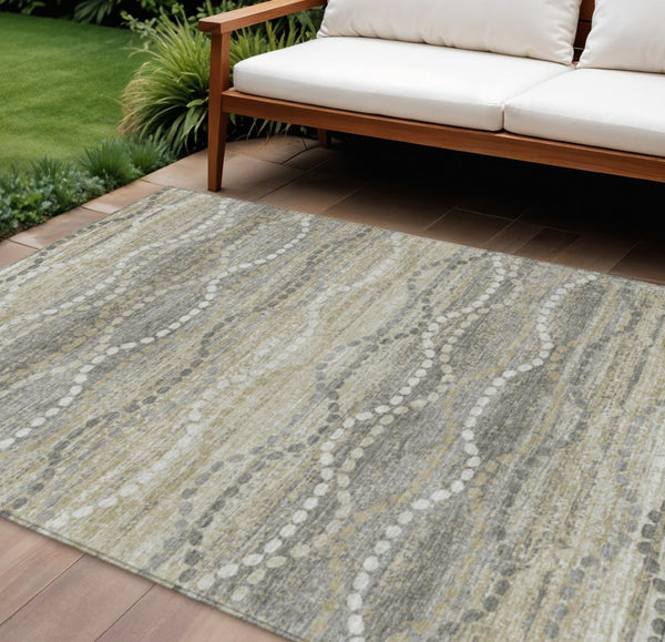 HomeRoots 10' Ogee Washable Indoor Outdoor Area Rug in Pewter & Ivory - Durable, Stylish, and Easy Care Solution 629676