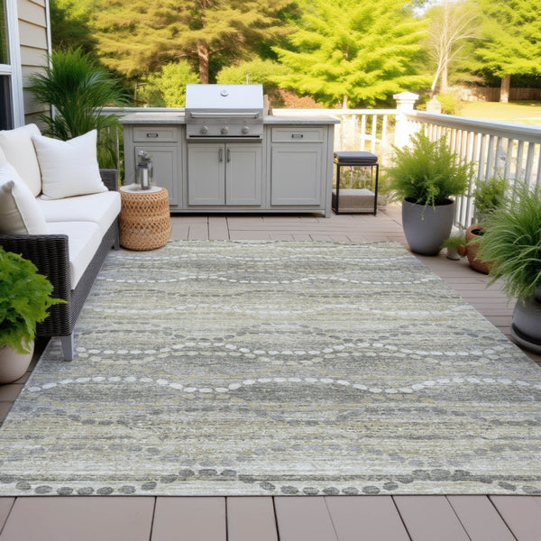 HomeRoots 10' Ogee Washable Indoor Outdoor Area Rug in Pewter & Ivory - Durable, Stylish, and Easy Care Solution 629676