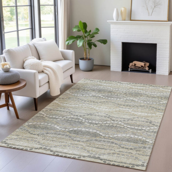 HomeRoots 10' Ogee Washable Indoor Outdoor Area Rug in Pewter & Ivory - Durable, Stylish, and Easy Care Solution 629676