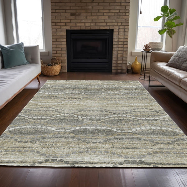 HomeRoots 10' Ogee Washable Indoor Outdoor Area Rug in Pewter & Ivory - Durable, Stylish, and Easy Care Solution 629676