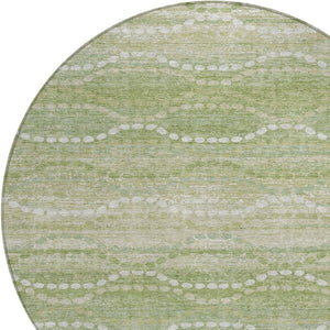 HomeRoots 8' Sage and Ivory Round Area Rug - Stylish Ogee Design, Washable, Durable for Indoor & Outdoor Use 629679