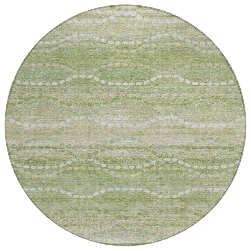 HomeRoots 8' Sage and Ivory Round Area Rug - Stylish Ogee Design, Washable, Durable for Indoor & Outdoor Use 629679