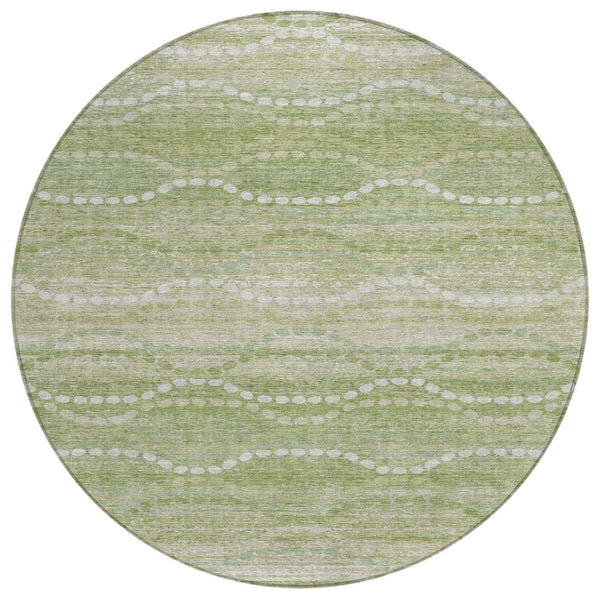HomeRoots 8' Sage and Ivory Round Area Rug - Stylish Ogee Design, Washable, Durable for Indoor & Outdoor Use 629679
