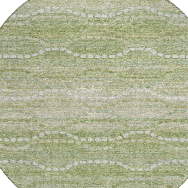 HomeRoots 8' Sage and Ivory Round Area Rug - Stylish Ogee Design, Washable, Durable for Indoor & Outdoor Use 629679