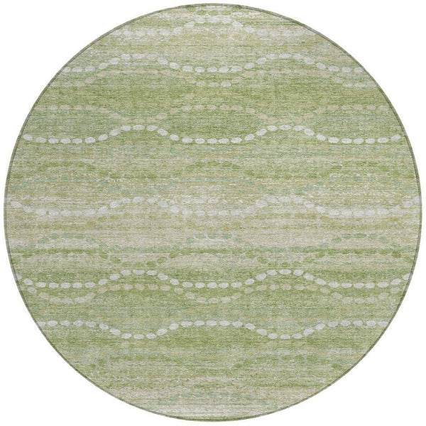 HomeRoots 8' Sage and Ivory Round Area Rug - Stylish Ogee Design, Washable, Durable for Indoor & Outdoor Use 629679