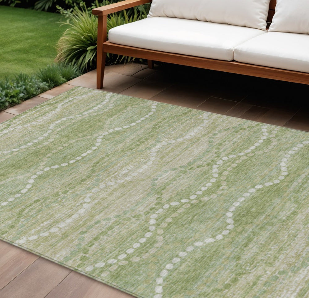 HomeRoots 10' Sage and Ivory Ogee Area Rug - Washable, Heavy-Duty Design for Indoor & Outdoor Durability 629682