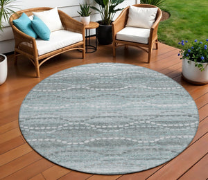HomeRoots 8' Teal Blue Ogee Round Area Rug – Stylish, Machine Washable Design for Indoor & Outdoor Spaces! 629685