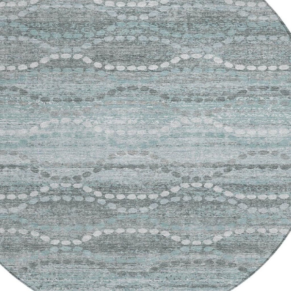 HomeRoots 8' Teal Blue Ogee Round Area Rug – Stylish, Machine Washable Design for Indoor & Outdoor Spaces! 629685