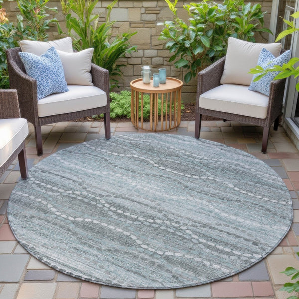 HomeRoots 8' Teal Blue Ogee Round Area Rug – Stylish, Machine Washable Design for Indoor & Outdoor Spaces! 629685