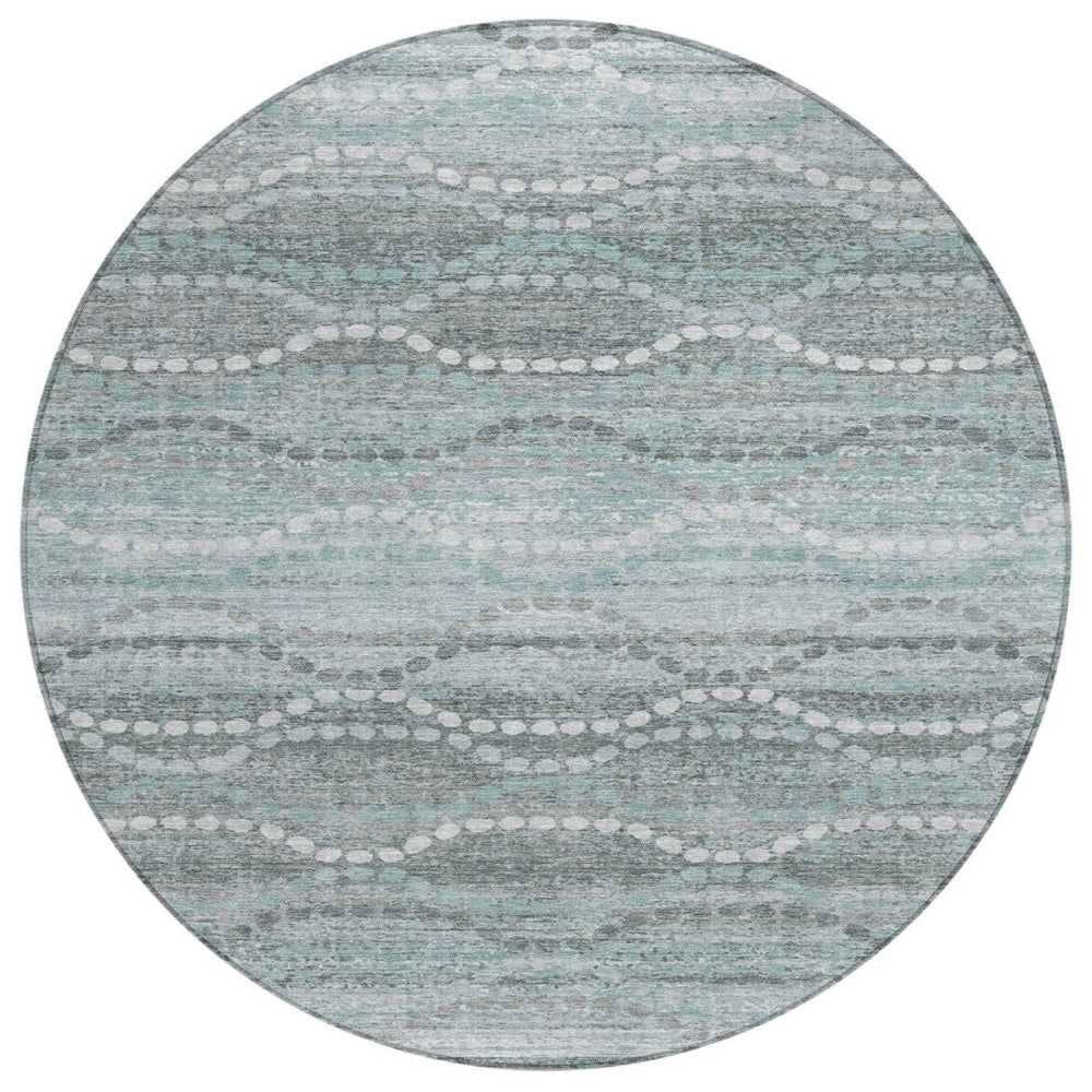 HomeRoots 8' Teal Blue Ogee Round Area Rug – Stylish, Machine Washable Design for Indoor & Outdoor Spaces! 629685