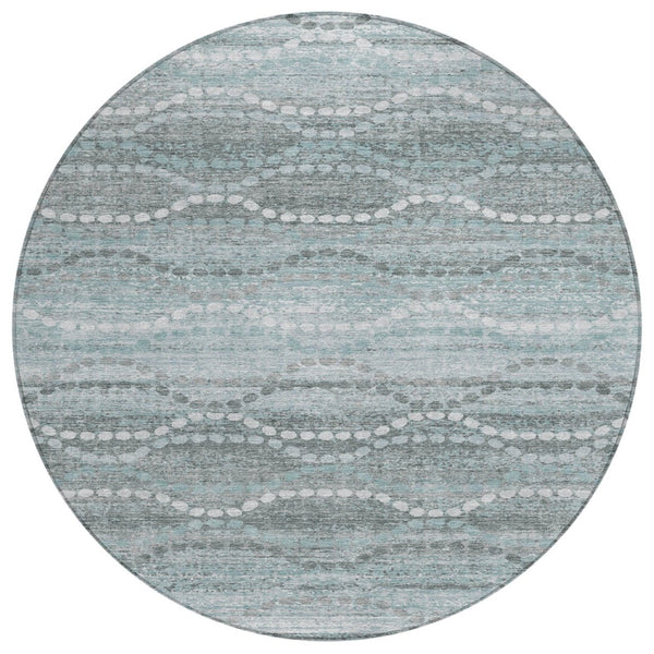 HomeRoots 8' Teal Blue Ogee Round Area Rug – Stylish, Machine Washable Design for Indoor & Outdoor Spaces! 629685