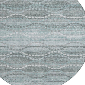 HomeRoots 8' Teal Blue Ogee Round Area Rug – Stylish, Machine Washable Design for Indoor & Outdoor Spaces! 629685