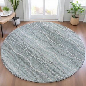 HomeRoots 8' Teal Blue Ogee Round Area Rug – Stylish, Machine Washable Design for Indoor & Outdoor Spaces! 629685