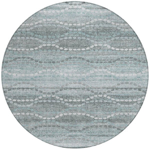 HomeRoots 8' Teal Blue Ogee Round Area Rug – Stylish, Machine Washable Design for Indoor & Outdoor Spaces! 629685
