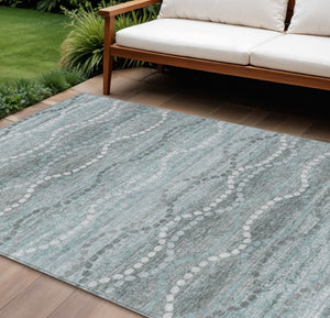 HomeRoots 8' X 10' Stylish Teal Blue & Ivory Ogee Rug – Washable, Durable, Perfect for Indoor & Outdoor Spaces! 629686