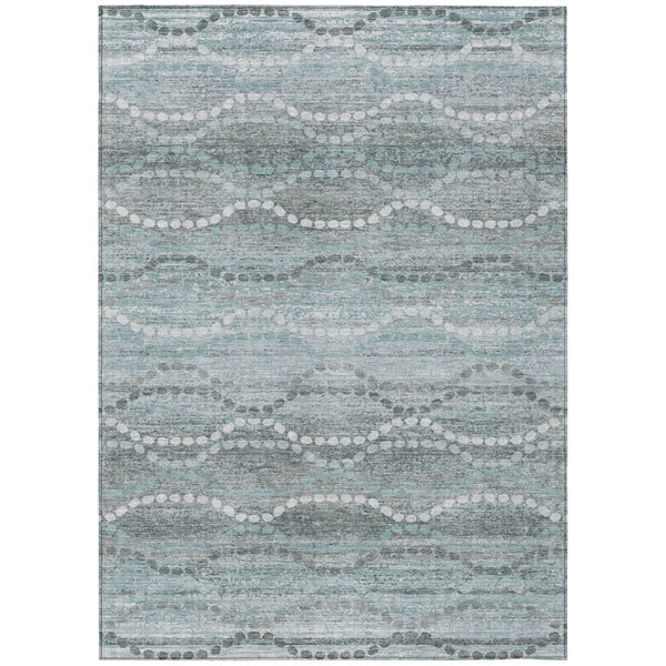 HomeRoots 8' X 10' Stylish Teal Blue & Ivory Ogee Rug – Washable, Durable, Perfect for Indoor & Outdoor Spaces! 629686