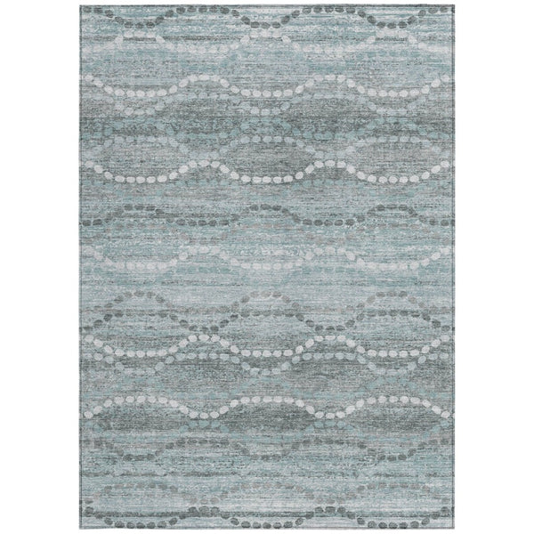 HomeRoots 8' X 10' Stylish Teal Blue & Ivory Ogee Rug – Washable, Durable, Perfect for Indoor & Outdoor Spaces! 629686