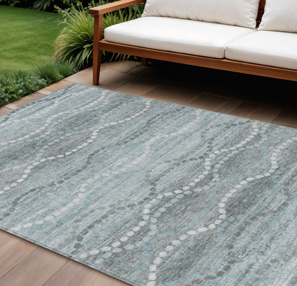 HomeRoots 9' Indoor Outdoor Teal Blue & Ivory Ogee Area Rug – Washable, Durable, Stylish for Every Space! 629687