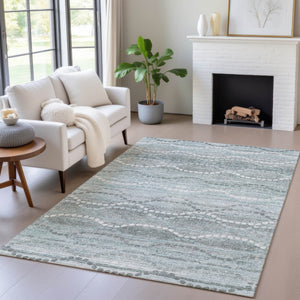 HomeRoots 9' Indoor Outdoor Teal Blue & Ivory Ogee Area Rug – Washable, Durable, Stylish for Every Space! 629687