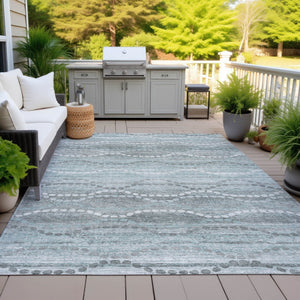 HomeRoots 10' Teal Blue & Ivory Ogee Area Rug - Washable, Stain-Resistant, Perfect for Indoor & Outdoor Use! 629688