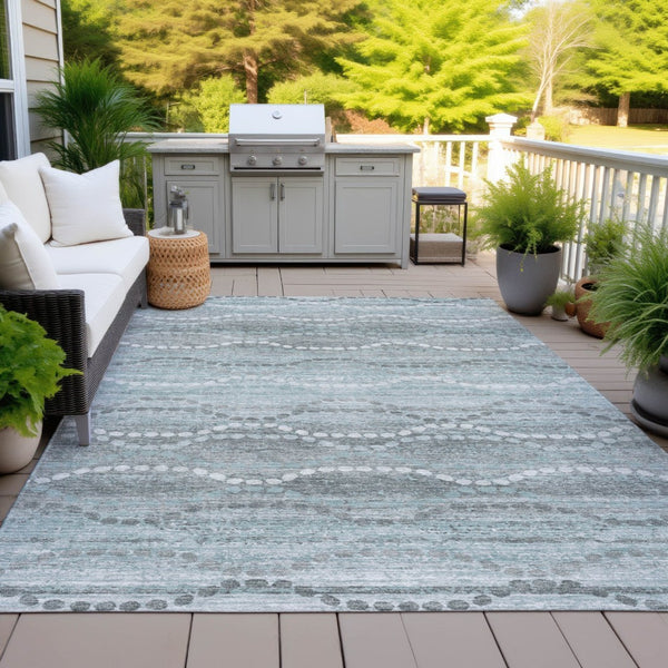 HomeRoots 10' Teal Blue & Ivory Ogee Area Rug - Washable, Stain-Resistant, Perfect for Indoor & Outdoor Use! 629688