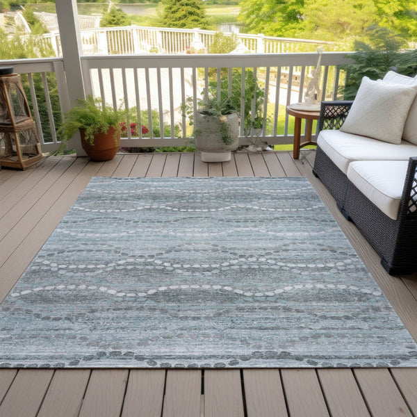 HomeRoots 10' Teal Blue & Ivory Ogee Area Rug - Washable, Stain-Resistant, Perfect for Indoor & Outdoor Use! 629688
