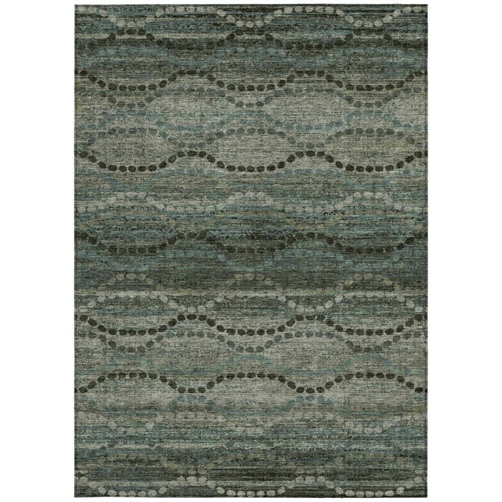 HomeRoots 5' Ogee Area Rug in Artichoke Green & Gray - Washable, Durable, Perfect for Indoor & Outdoor Spaces 629690