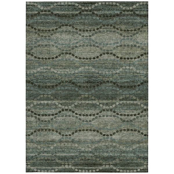 HomeRoots 5' Ogee Area Rug in Artichoke Green & Gray - Washable, Durable, Perfect for Indoor & Outdoor Spaces 629690