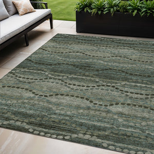 HomeRoots 5' Ogee Area Rug in Artichoke Green & Gray - Washable, Durable, Perfect for Indoor & Outdoor Spaces 629690