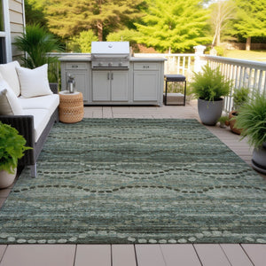 HomeRoots 5' Ogee Area Rug in Artichoke Green & Gray - Washable, Durable, Perfect for Indoor & Outdoor Spaces 629690