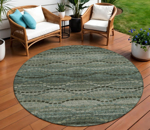 HomeRoots 8' Artichoke Green and Gray Round Ogee Rug - Stylish, Washable, Durable for Indoor & Outdoor Spaces 629691