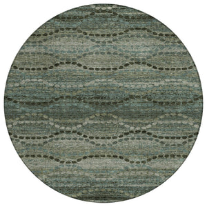 HomeRoots 8' Artichoke Green and Gray Round Ogee Rug - Stylish, Washable, Durable for Indoor & Outdoor Spaces 629691