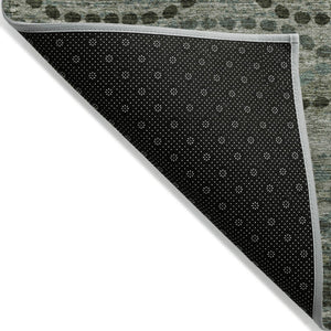 HomeRoots 8' Artichoke Green and Gray Round Ogee Rug - Stylish, Washable, Durable for Indoor & Outdoor Spaces 629691
